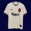 front view of Liverpool away white retro jersey (96/97) with traditional collar.