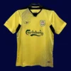 Liverpool Away Yellow Retro Jersey 0405A - KFCool – Football Jerseys & Soccer Kits Store front view of Liverpool away yellow retro jersey (04/05) with vintage collar.