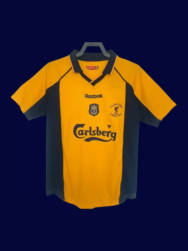 Liverpool FA CUP FINAL Retro Jersey 0001A - kfcool.com front view of Liverpool FA Cup Final retro jersey (00/01) in red with classic trims.