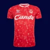 front view of Liverpool home red retro jersey (89/91) with classic crew neck.