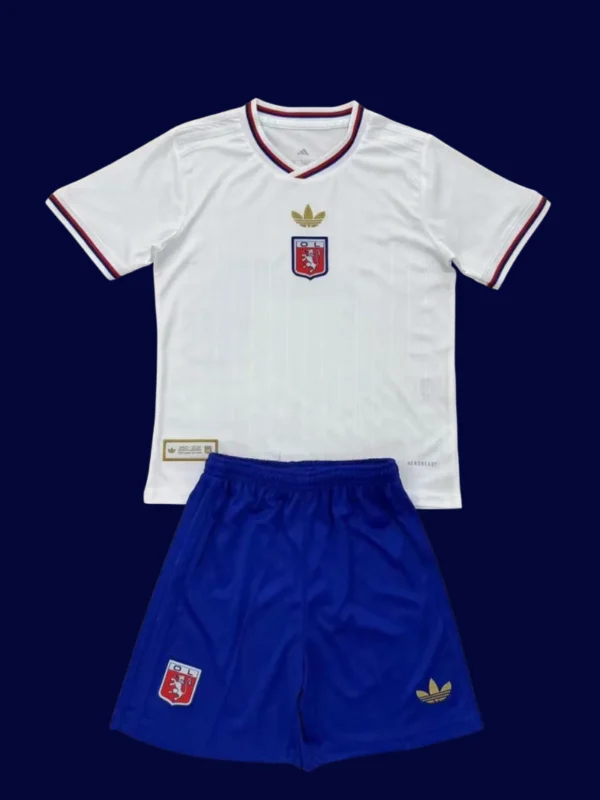 Lyon 75Th Anniversary Kids kits 25/26 front lightweight breathable youth football shirt