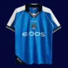 front view of Manchester City home blue retro jersey (99/01) with classic design.