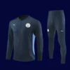 front view of Manchester City tracksuit (24/25) with zip-up jacket and tapered pants.