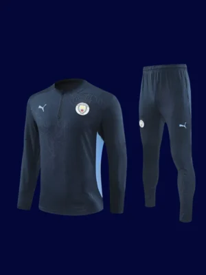 front view of Manchester City tracksuit (24/25) with zip-up jacket and tapered pants.
