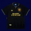front view of Manchester United away black retro jersey (1994) with classic styling.