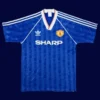 front view of Manchester United away blue retro soccer jersey (88/90) with classic fit.