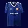 front view of Manchester United away blue retro soccer jersey (88/90) with classic fit.