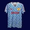 front view of Manchester United away retro jersey (90/92) with traditional collar and vintage trims.