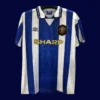 front view of Manchester United away retro jersey (94/96) in classic away colors.