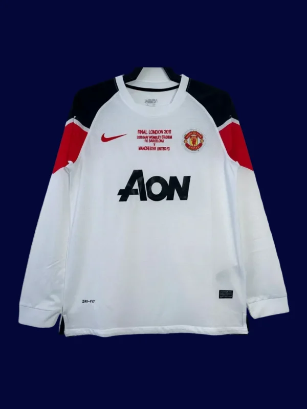 Manchester United Away Retro Long Sleeve Jersey 1011A - KFCool – Football Jerseys & Soccer Kits Store front view of Manchester United away retro long sleeve jersey (10/11) in classic away colors.