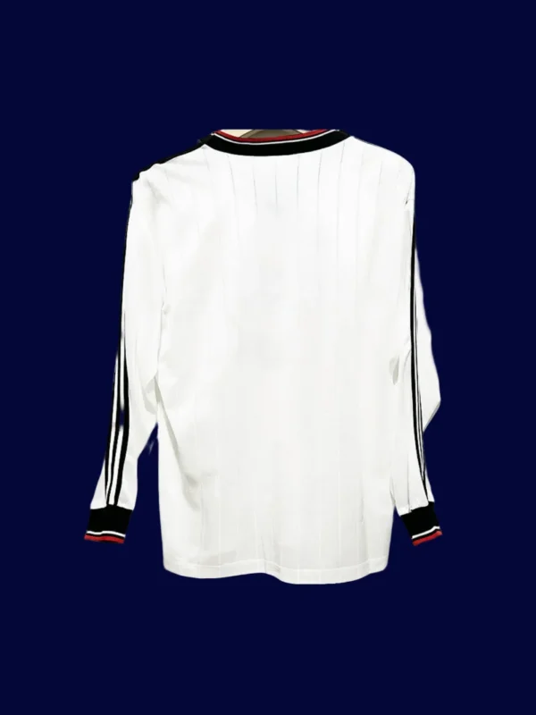 back view of long sleeve away retro jersey (82/83) showing reinforced back for number printing.