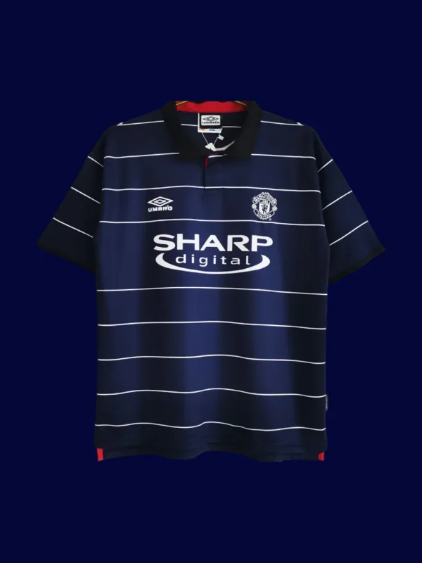 Manchester United Away Retro Soccer Jersey 9900A - KFCool – Football Jerseys & Soccer Kits Store front view of Manchester United away retro soccer jersey (99/00) in classic away colors.