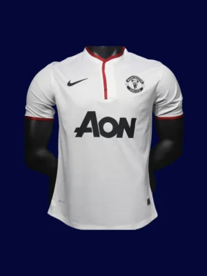 Manchester United Away White Retro Jersey 1314 Player1 front view of Manchester United away white player-fit retro jersey (13/14) with slim athletic cut.