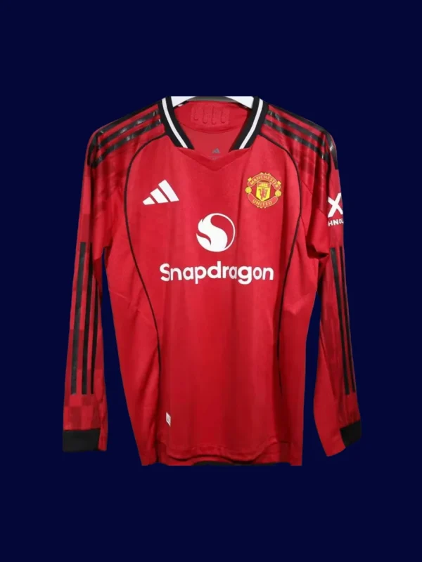 ManU 25/26 Home Red Long Sleeve Player Front, match-ready, thermal sleeve