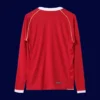 back view of Manchester United home red long sleeve retro jersey (06/07) showing stitched back and number area.