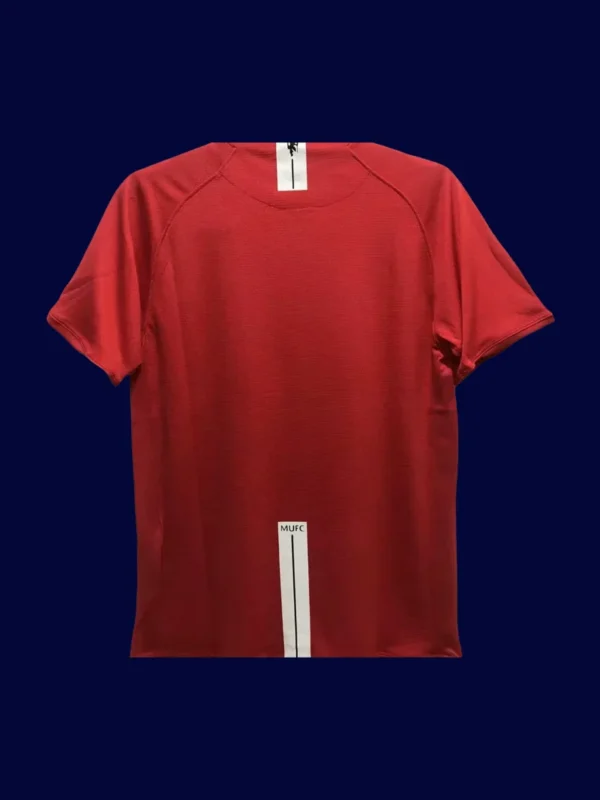 back view of Manchester United home red retro jersey (07/08) showing reinforced back panel for numbers.