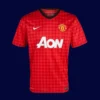 front view of Manchester United home red retro jersey (12/13) with classic collar.