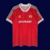 Manchester United Home Red Retro Jersey 9092B - kfcool.com front view of Manchester United home red retro jersey (90/92) with classic collar.