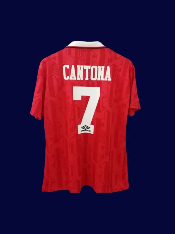back view of home red retro jersey (92/94) showing reinforced back panel for numbers.