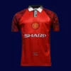 Manchester United Home Retro Jersey 9697A - kfcool.com front view of Manchester United home retro jersey (96/97) in red with classic trims.