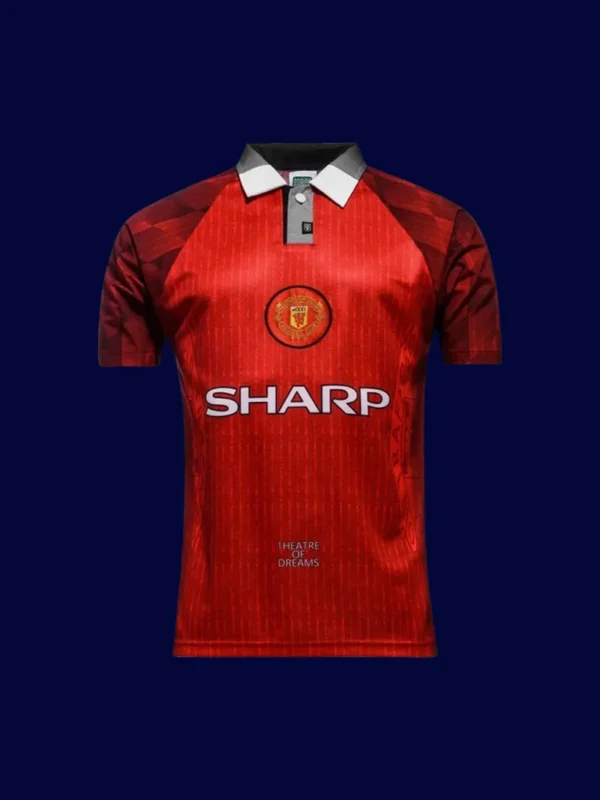Manchester United Home Retro Jersey 9697A - kfcool.com front view of Manchester United home retro jersey (96/97) in red with classic trims.