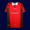 Manchester United Home Retro Jersey 9697B - kfcool.com front view of Manchester United home retro jersey (96/97) in red with classic trims.