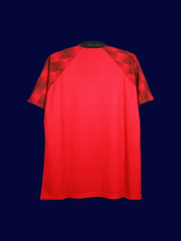 Manchester United Home Retro Jersey 9697C - kfcool.com back view of home retro jersey (96/97) showing reinforced back for number printing.
