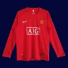 Manchester United Home Retro Long Sleeve Jersey 0708A - kfcool.com front view of Manchester United home retro long sleeve jersey (07/08) in red with classic cuffs.
