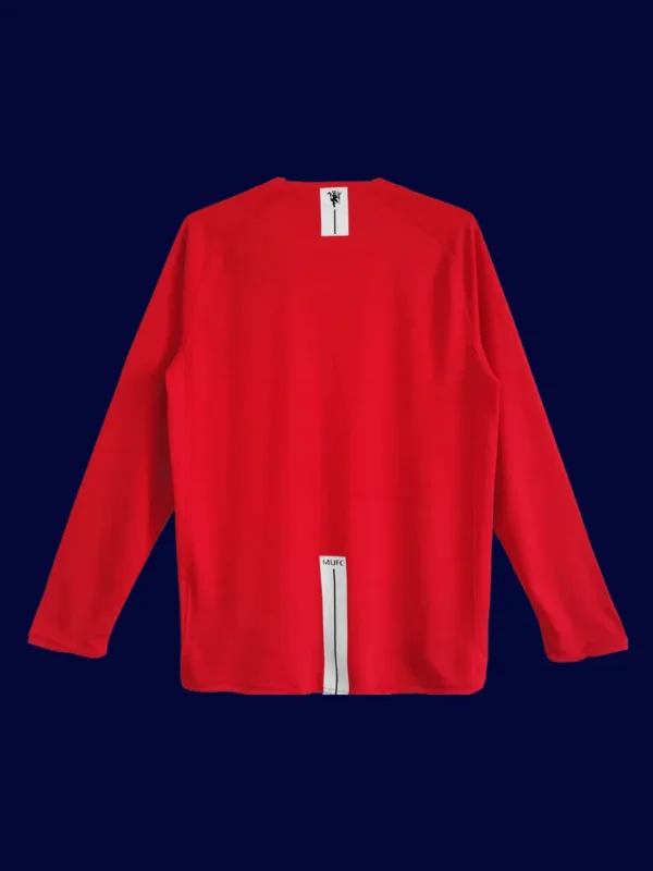 Manchester United Home Retro Long Sleeve Jersey 0708B - kfcool.com back view of long sleeve home retro jersey (07/08) showing stitched back and number-ready panel.