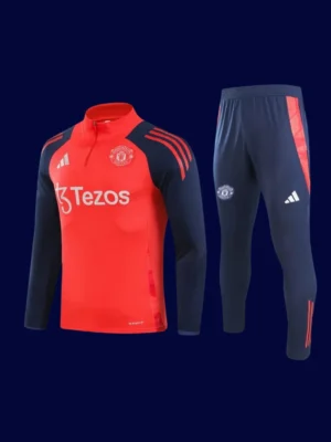 Manchester United Red Tracksuit 2025A front view of red Manchester United tracksuit (2025) with zip-up jacket and tapered fit.
