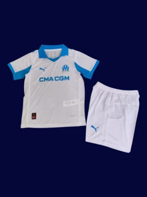 Marseille Home Kids kits 2526A Marseille Home Kids kits 25/26 front lightweight breathable junior football shirt