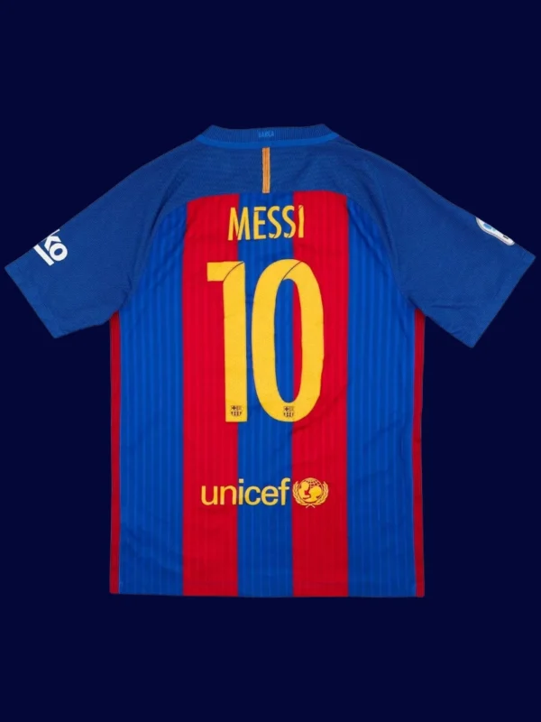 Messi 10 Barcelona Home Retro Jersey 1617B - kfcool.com Messi Barcelona home retro jersey back 16/17 with #10, high-quality breathable design.