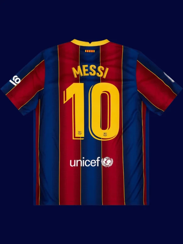 Messi Barcelona home retro jersey back 20/21 with #10, breathable high-quality design.