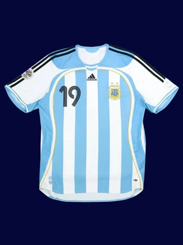 Messi Argentina home retro jersey front WC 2006, high-quality breathable fan classic.