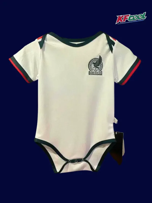 Mexico away white babysuit 26/27 front — infant alternate kit