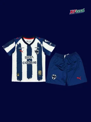 Monterrey Home Kids kits 2526A Monterrey home kids kits 25/26 front navy white stripes