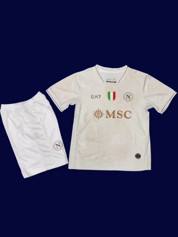 Napoli Away Kids Kits 25/26 front with away palette and mini crest.