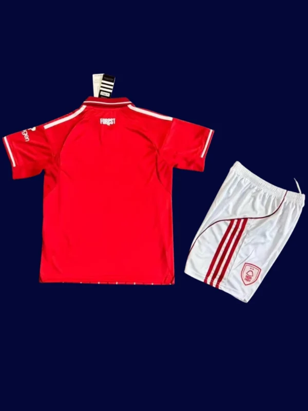 Nottingham Forest Red Home Kids Kits 25/26 back with printed number area.
