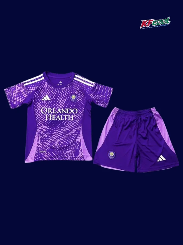 Orlando home kids kits 25/26 front purple white stripes