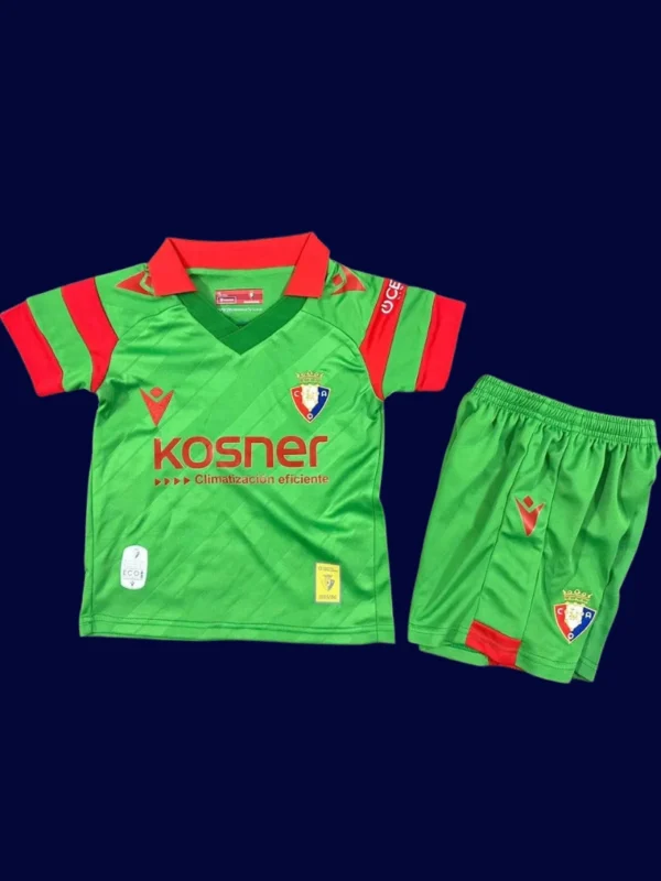 Osasuna Away Kids Kits 25/26 front with away palette and small crest.