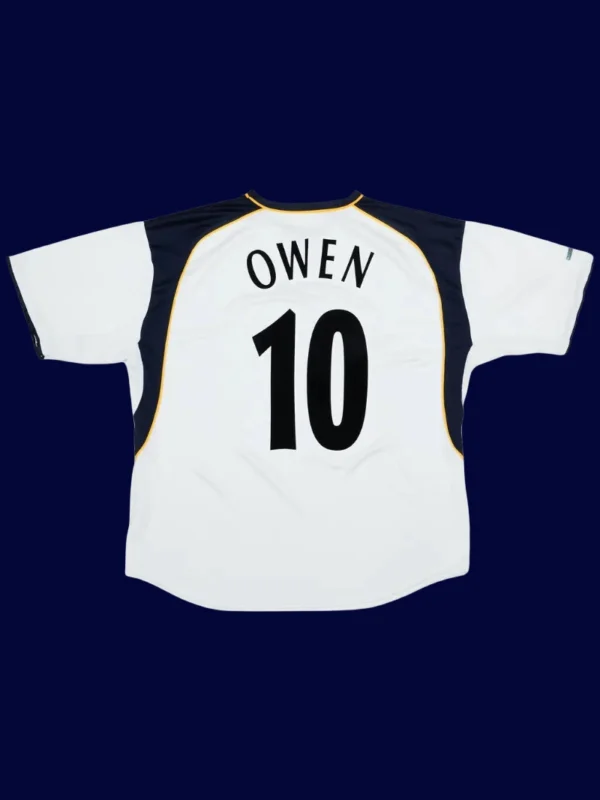 Owen 10 Liverpool Away White Retro Shirt 0103B - KFCool – Football Jerseys & Soccer Kits Store Owen Liverpool away white retro shirt back 01/03 with #10, high-quality breathable design.