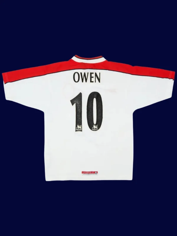 Owen Liverpool away white retro shirt back 98/99 with #10, high-quality breathable design.