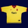 Owen 10 Liverpool Away Yellow Retro Shirt 9799A - KFCool – Football Jerseys & Soccer Kits Store Owen Liverpool away yellow retro shirt front 97/99, high-quality breathable fan gear.
