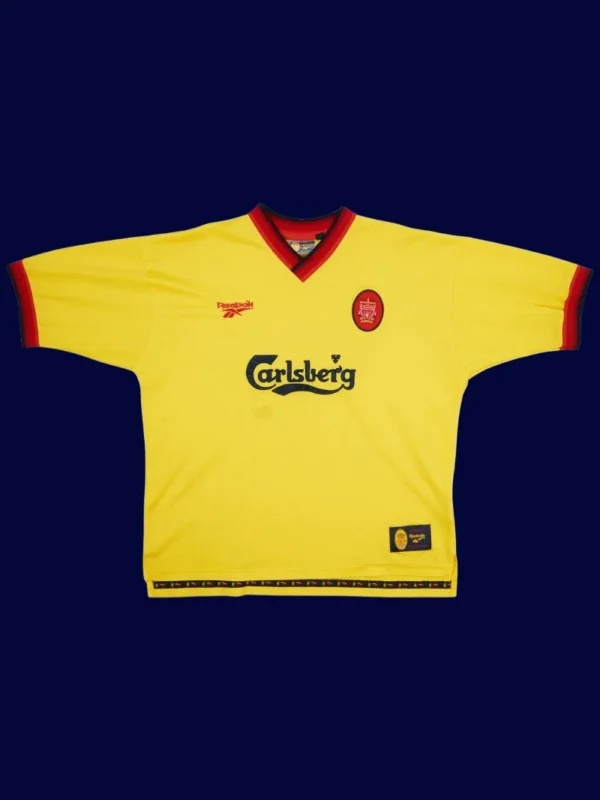 Owen 10 Liverpool Away Yellow Retro Shirt 9799A - KFCool – Football Jerseys & Soccer Kits Store Owen Liverpool away yellow retro shirt front 97/99, high-quality breathable fan gear.