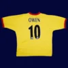 Owen 10 Liverpool Away Yellow Retro Shirt 9799B - KFCool – Football Jerseys & Soccer Kits Store Owen Liverpool away yellow retro shirt back 97/99 with #10, high-quality breathable design.