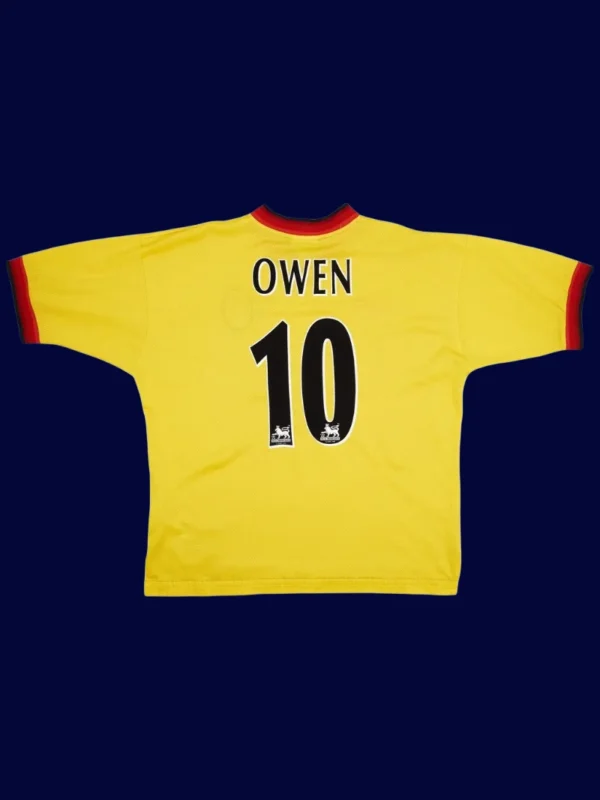 Owen 10 Liverpool Away Yellow Retro Shirt 9799B - KFCool – Football Jerseys & Soccer Kits Store Owen Liverpool away yellow retro shirt back 97/99 with #10, high-quality breathable design.