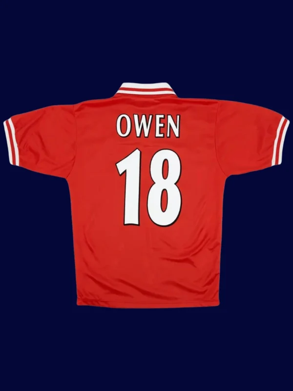 Owen 18 Liverpool Home Red Retro Shirt 9698B - KFCool – Football Jerseys & Soccer Kits Store Owen Liverpool home red retro shirt back 96/98 with #18, high-quality breathable design.