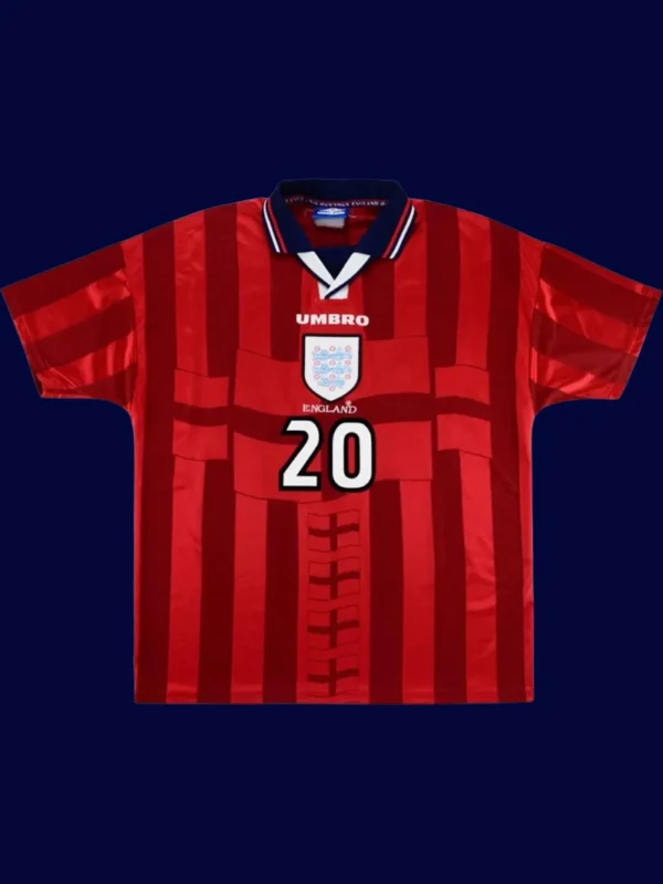 Owen England away red retro shirt front 97/99, high-quality breathable fan gear.
