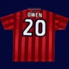 Owen England away red retro shirt back 97/99 with #20, high-quality breathable design.