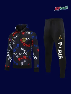 PSG Black Hoodie Tracksuit 2526 Fans Version1 PSG black hoodie tracksuit 25/26 fans version front view